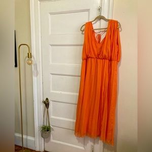 ASOS design curve pleated wrap front midi dress in coral